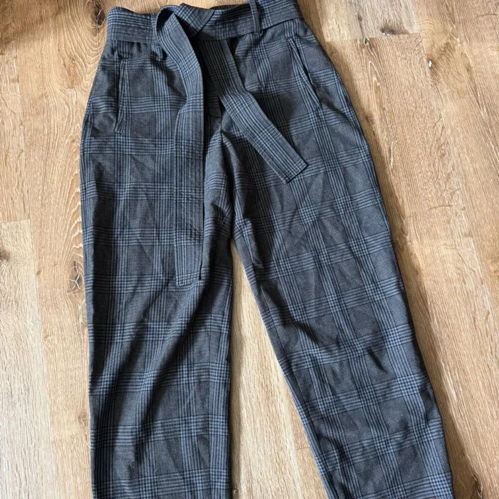 Wilfred Women’s Gray Plaid Tie Front Twill Trousers Size‎ 4